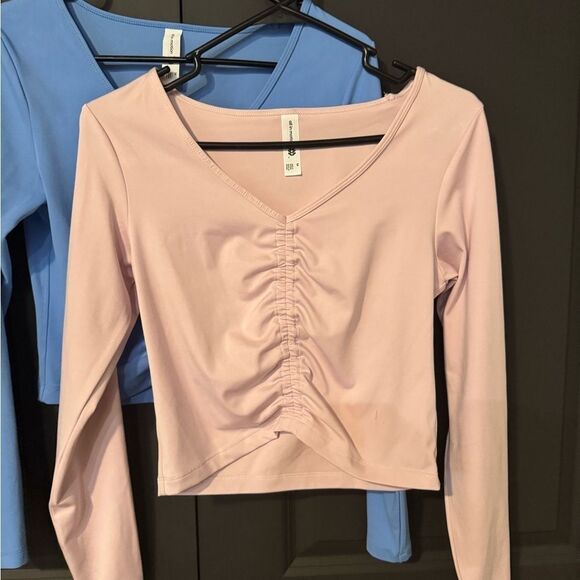 Women's Flex Shirred Cropped Long Sleeve All in Motion Vibrant pink green blue M - Picture 7 of 12